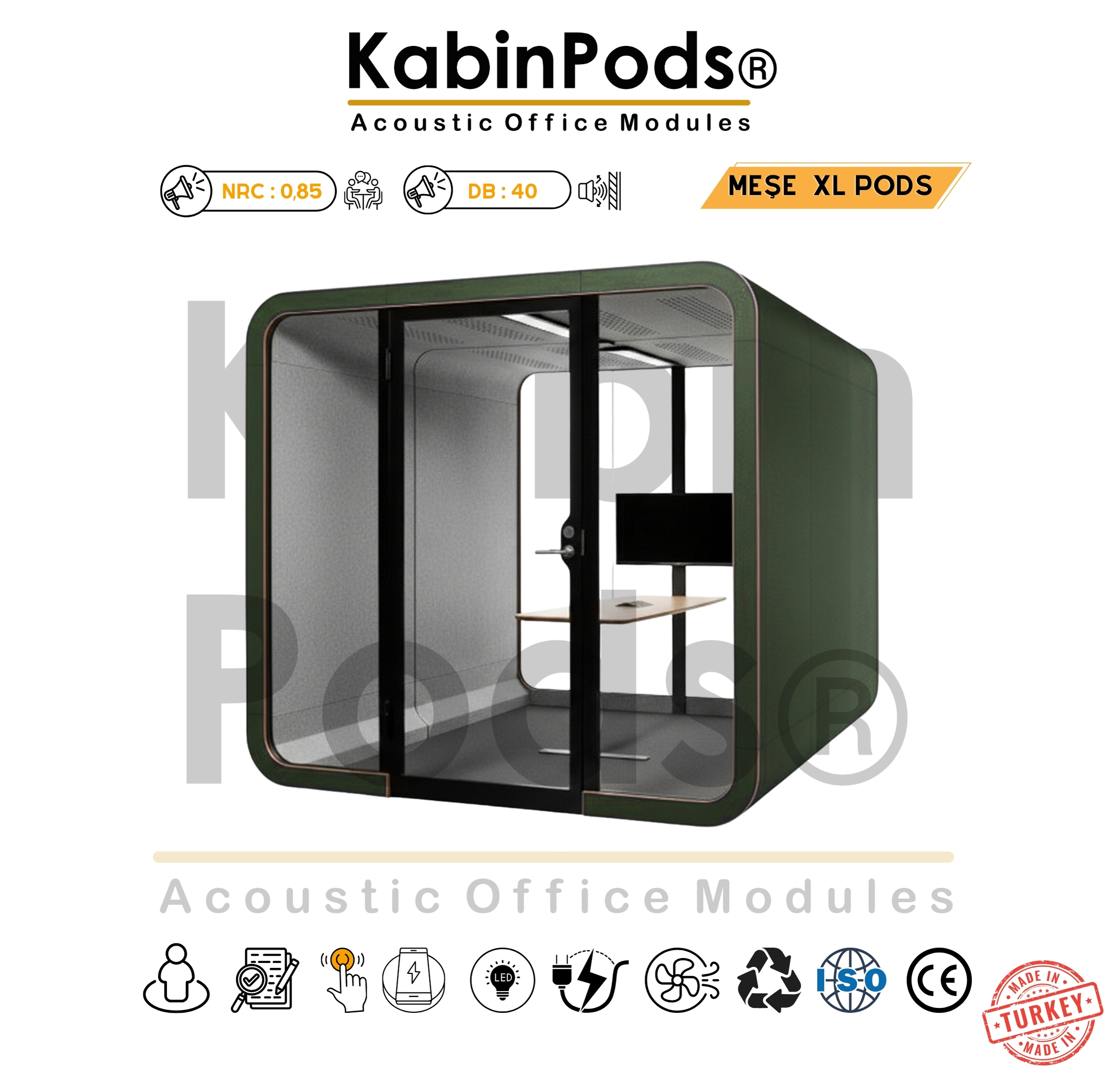 Toplantı kabini akustik performansı için çalışma kabini görseli