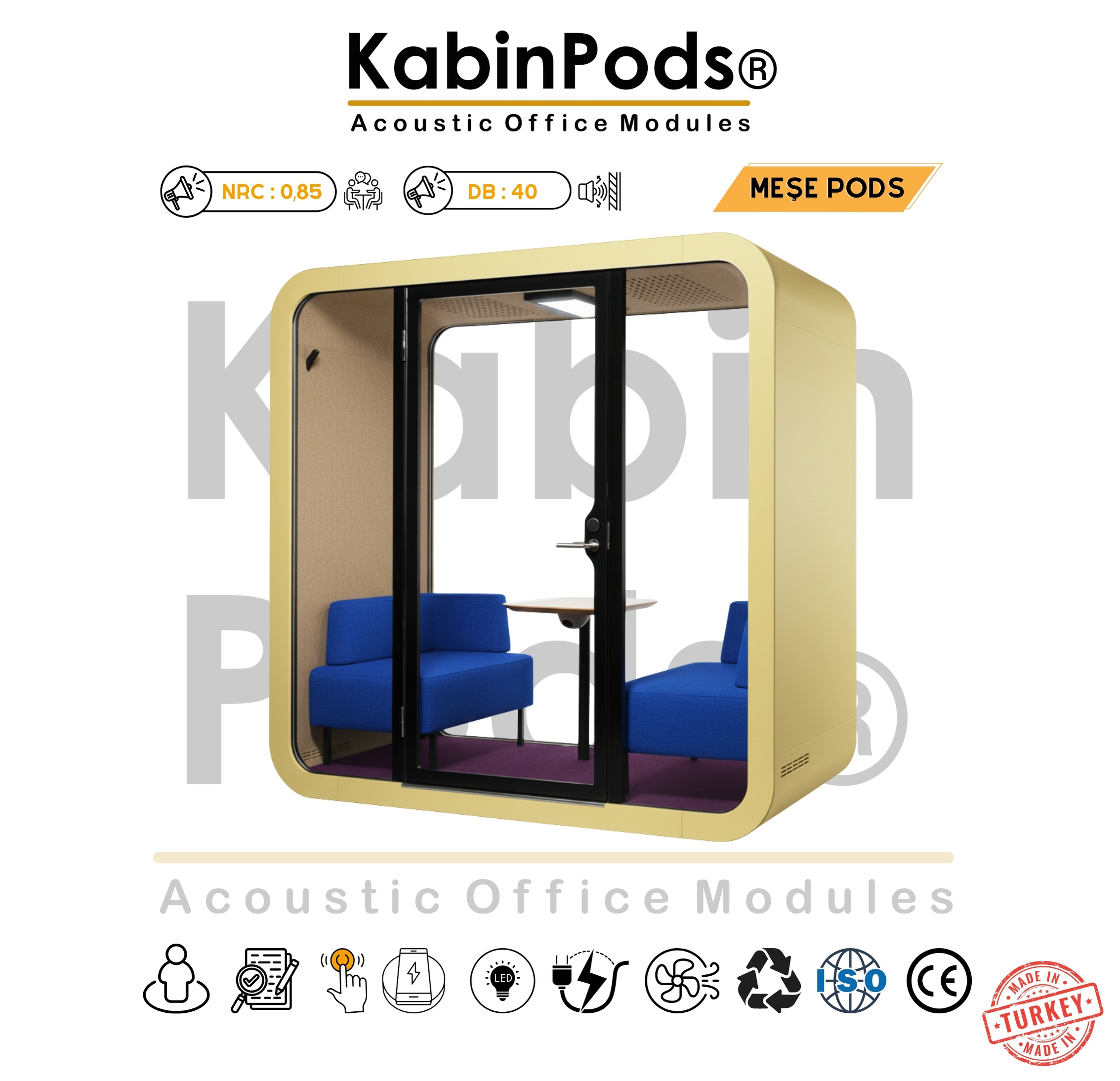 Meşe Toplantı Kabini iç oturma düzeni ve masa